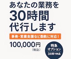 あなたの業務をまるごと代行します 事務・営業支援など30時間分を柔軟に対応！