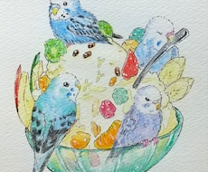 鳥ちゃん限定!お菓子の中でまったり…ペット描きます 鳥の巣に見立てたお菓子に愛鳥たちを乗せませんか?