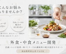 新メニュー1品の企画・レシピ・たれ配合を作ります 写真・価格・悩みだけで、試作に進めるメニュー案に整理します