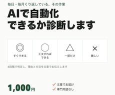 その作業、AIで自動化できるか文章で診断します 1,000円｜方法と費用の目安をお届け