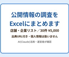 公開情報の調査をExcelにまとめます イメージ1