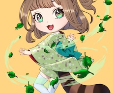 和風たぬき女子のちびキャラ販売します 可愛い和風ケモ耳女子のちびキャライラストです