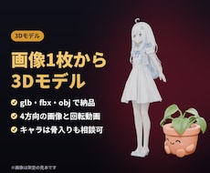 画像1枚から3Dモデルと回転動画を作ります glb・fbx・obj＋4方向の画像と一周する動画