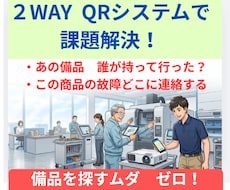 備品を探すムダゼロ　スマホでQR読込　管理します 故障時の連絡先やマニュアルもQR1つで完結します