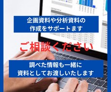 企画資料や分析資料の作成をサポートをいたします 事前にヒアリングをさせていただき内容に沿ったものを作成します