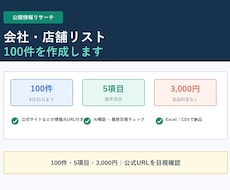 会社・店舗リストを100件URL付で作成します 8月31日まで100件・公式URL付きでExcel納品