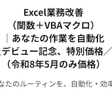 Excel業務改善・自動化します 関数＋マクロで効率化ツールを作ります｜初心者歓迎・丁寧対応