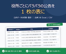 役所の公告・公的データを1枚の表にします イメージ1