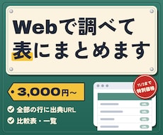 出典URLつき｜Webで調べて比較表にまとめます 半日かかる下調べを、そのまま使える一覧に