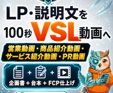 LPや説明文を100秒VSL動画にします 企画書と台本承諾後に1日集中制作
