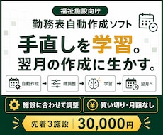 福祉施設向け学習機能付き勤務表ソフトを提供します 毎月の手直しを翌月へ。施設に合わせて調整・買い切り