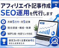 アフィリエイト記事作成とSEO運用を代行します 運営3か月で主要KW4位・現在も成果発生中