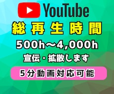 5分動画で収益化へ！再生時間増えるまで拡散します 5分以上の動画で拡散/500h～4000h/減少保証付