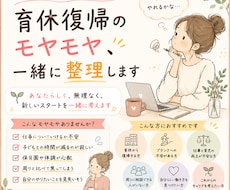 育休復帰のモヤモヤ、一緒に整理します 復帰前も復帰後も、不安は尽きないですよね。