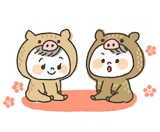 年賀状用【亥】かわいい似顔絵描きます 2019年の年賀状に♪亥の着ぐるみ似顔絵はいかがですか？