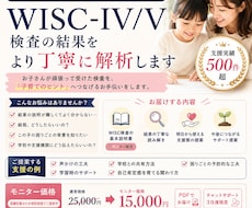WISC-Ⅳ/Ⅴ検査の結果をより丁寧に解析します 実績500件超／役立てやすい支援策をご提案いたします！