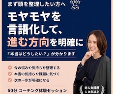 思考を整理し、「本当はどうしたい？」を見つけます モヤモヤや迷いを言葉にしながら、自分らしい方向性を明確に