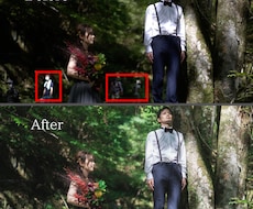 写真に写り込んだ不用物を除去します レタッチソフトを使い消したい物を除去します。