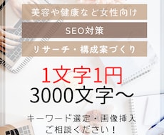 品質重視！美容をはじめ女性向けジャンル執筆します 低価格なのにSEO対策万全で高品質/誠意を込めたサービス対応