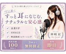 企業VP/SNS広告/解説動画ナレーション承ります 大人の落ち着いた信頼感ある声から地声風ナチュラルボイスまで