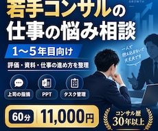 若手コンサルの仕事の悩み・伸び悩みを相談できます コンサル歴30年超、上司・評価・資料・仕事を具体的に改善