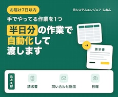手作業1つを、半日分の作業量で自動化して渡します 請求書・問い合わせ返信・日報。手打ちのものを自動で出します
