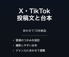 X・TikTokの投稿文と台本を10本作成します イメージ1