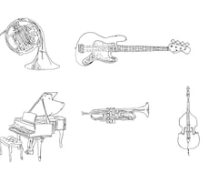 手書き風の楽器を描きますます ほんわかした雰囲気の楽器を描きます。