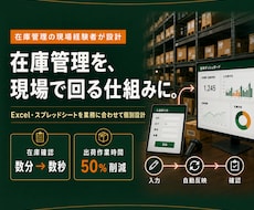 入出庫・棚卸まで管理できる在庫管理表を作成します 現場経験を活かし、入出庫の入力から在庫数まで自動反映します。
