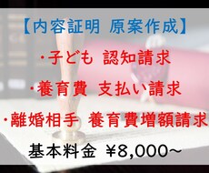 親族関係の内容証明　原案作成致します 子どもの認知請求・養育費の請求・協議離婚の申し入れ　など