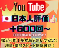 YouTube日本人評価＋６００人〜自然に増えます 増量･増加スピード指定可能！振分可能◎基本減少無しで安定◎