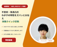 初回限定！発達凸凹わが子のスピード診断します 30分で変えるべき接し方が判明！まずはお気軽に試したい方へ