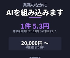 AIを業務の中に組み込みます 費用の上限を先に決めます。青天井にしません。