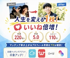 プロフィール写真を撮影します 首都圏限定！マッチングアプリ/結婚相談所/写真撮影