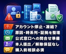 アカウント停止の原因整理と問合せ準備を支援します イメージ1