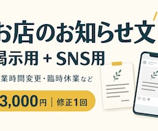 お店のお知らせ文を掲示用とSNS用に整えます イメージ1
