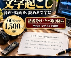 即日対応！60分1,500円で文字起こしします 即日返信。話者分け・ケバ取り済み。Wordで納品