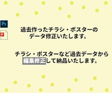 過去作ったチラシ・ポスターのデータ修正いたします チラシ・ポスターなど過去データから編集・修正します。