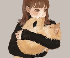 猫と女の子のイラスト描きます 落ち着いた優しい色使いの猫と女の子