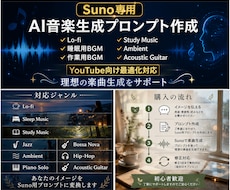 Suno専用AI音楽生成プロンプト目的別作成します イメージ1