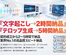 今すぐテロップ！文字起こし！に即日応えます 契約後すぐ着手！最短2時間納品。秘密厳守・高精度で対応します