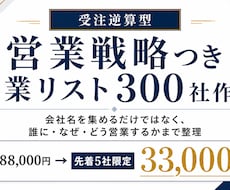 受注逆算型・営業リスト300社作成します 先着5社限定、期間限定モニター価格！！