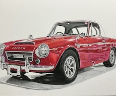 写真から車、バイクのリアルなイラストを描きます 色鉛筆で厚めのケント紙に描きます。