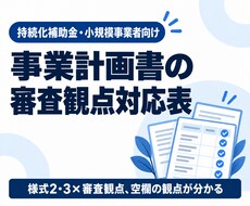 補助金の事業計画書に審査観点対応表を付けます 様式2・3を審査観点の順に。答えていない観点が一目で分かる