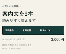 お店の予約や営業の案内文を3本整えます イメージ1