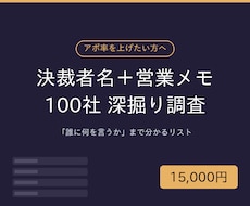 決裁者名つき営業リスト100社を深掘り調査します イメージ1