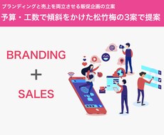 ブランディングと売上を両立する販促企画を作ります 予算・工数ごとに、松竹梅の3案で作成します。