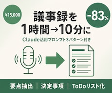 議事録作成1時間→10分にするテンプレを提供します Claude活用プロンプト3パターン付き｜83%時間削減実績