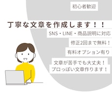 SNS・LINE・商品説明の文章を作成します 文章が苦手な方でも安心。用途に合わせて丁寧に作成します