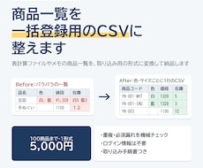 ネットショップの商品登録CSVを一括作成します 表計算やメモの商品一覧を、チェック済みのCSVにします